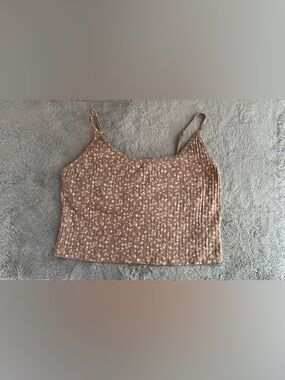 Old Navy Brown Floral Ribbed Cropped Tank